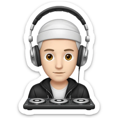 White dj mixing, headphone on head  sticker