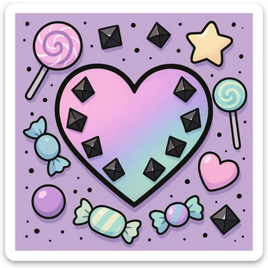 pastel goth heart with pastel candy and black studs sticker