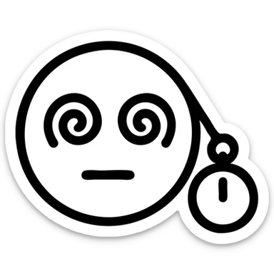 simple icon of a face with spiral eyes and a pocket watch pendulum emphasizing hypnotic effect sticker