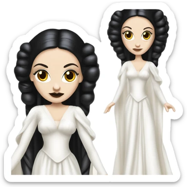 Tall realistic face Morticia Addams as Princess Leia in ruffled white-pearl ballet ball gown  sticker