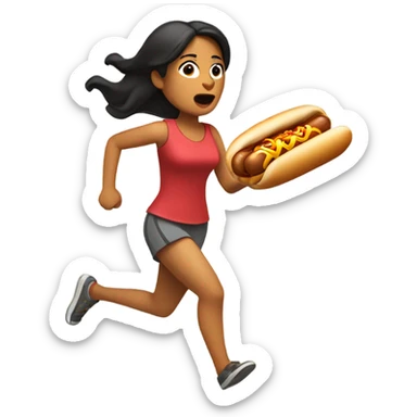 Mexican woman running with a hotdog  sticker