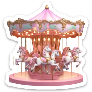 Pastel Pink Carousel "A pastel pink carousel with glowing horses, glittering poles, and a soft, dreamy light illuminating the entire structure." sticker