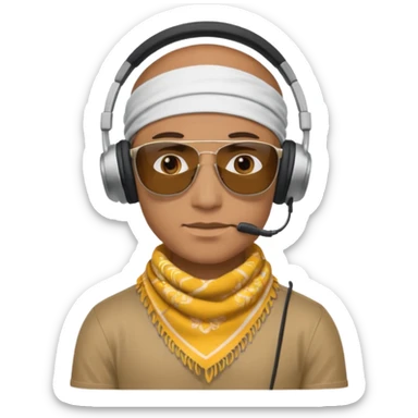 man with shades, headphones and bandana sticker