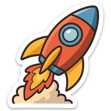 rocket ship with bold colors in flat toon style sticker