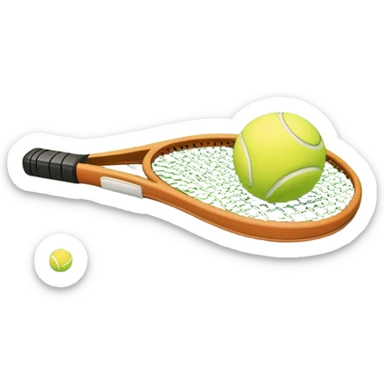 grass tenis court, with the lines of the court clearly with visible in the background. A tennis racket and ball/ The scene captures the essence of the sport, highlighting the equipment and the vibrant, open atmosphere of a tennis match sticker