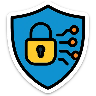 shield with a lock and subtle digital circuit lines, clean lines, professional, for an information and cybersecurity expert sticker