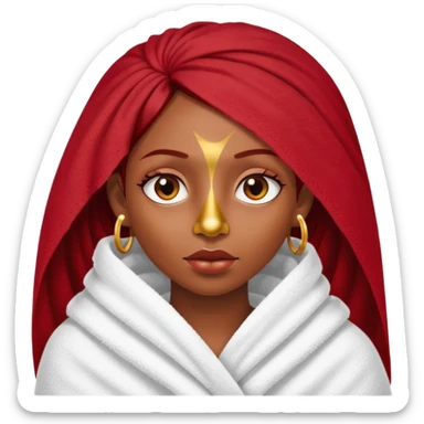 dark long red hair brown skin girl in towel with gold nose ring on left sticker