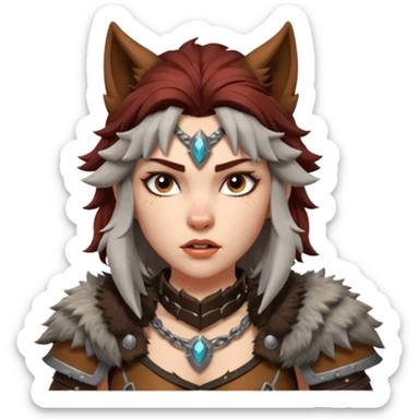 barbarian woman riding a wolf portrait, head and shoulders only, wolf head visible, fur-lined armor collar, fierce expression, fantasy style, 3D cartoon, mobile game icon style, clean background, no text, no watermark sticker