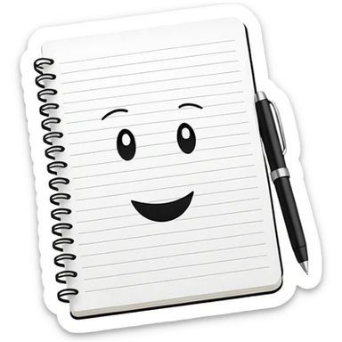 Minimalist open notebook with a pen, one page showing a small smiley face. Symbolizes self-reflection and emotion tracking. sticker