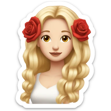 Beautiful, rose, red, flowers in hair, long blonde hair, white fair skin sticker