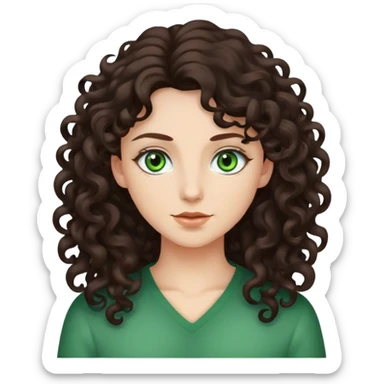 Long curly dark brown hair with green eyes  sticker