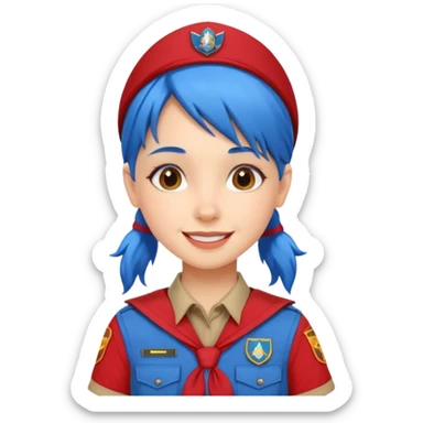 scout girl with red scout uniform, blue haired sticker