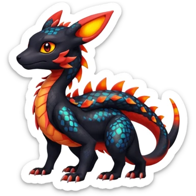 Cute Exotic Colorful Guilmon-Salandit-Umbreon-Fakémon-hybrid-creature (full body)  sticker
