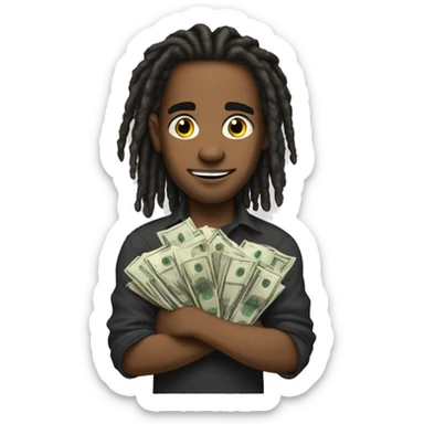 young hustler with dread lock hair with lots of money in both hands sticker
