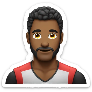 man with a curious and interested face, hairstyle and wearing a wrestling shirt sticker