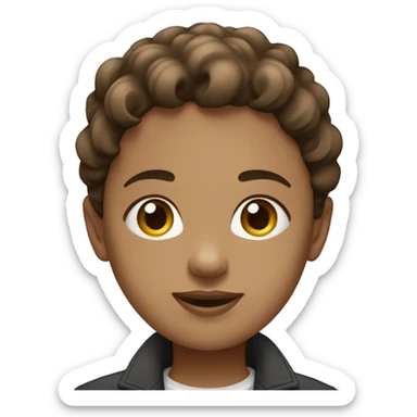 A girl wearing With brown darkish, ￼￼wavy hair, wearing a jacket sticker