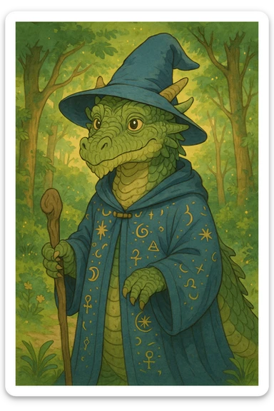 dragon wizard, ghibli-inspired style sticker