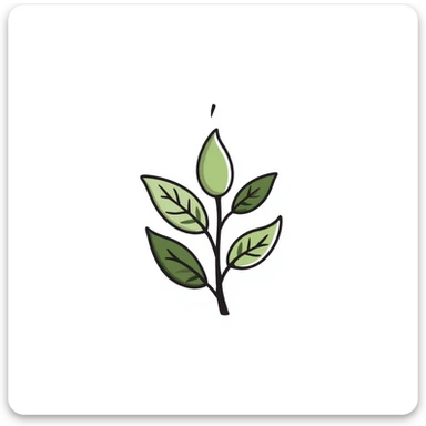 Fresh green tea buds with young leaves on a branch, hand drawn sticker