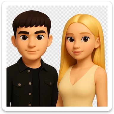 Slightly increase the volume of the upper body of the girl, separate the girl and the boy from each other, make the skin color the same for both characters. Maintain the cartoonish 3D style and keep the background transparent. The original style is cartoonish 3D style. sticker