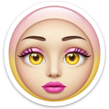 A translucent half-sphere with pink lips and two yellow eyes and 8 toea around the bottom sticker