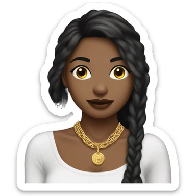 brunette girl wearing gold jewelry and a black spaghetti strap ￼ tank top sticker