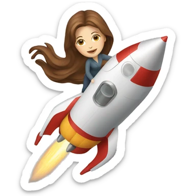 white woman brown hair riding a rocket sticker