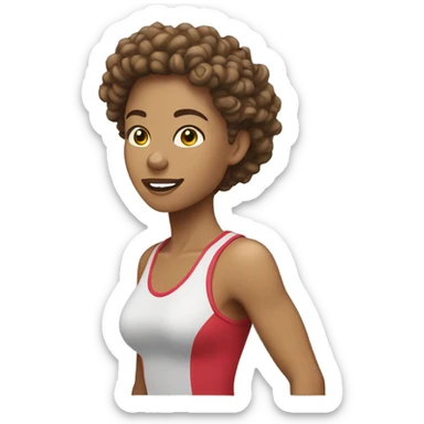 Running woman light skin with curly hair side view  sticker