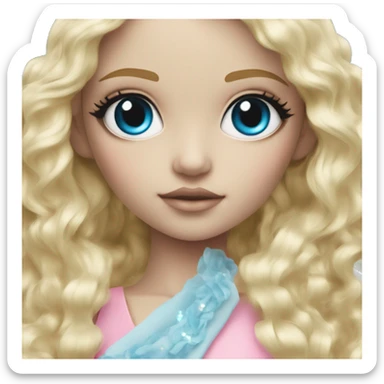 ocean blue doll eyes, blonde hair, feminine, pink, girl, angelic sticker