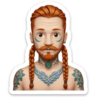 dark ginger braids man very white mustache old very tattoed with the whitest mustache ever sticker