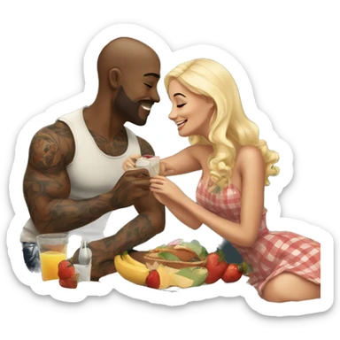Romantic picnic date for beautiful tattooed couple sticker