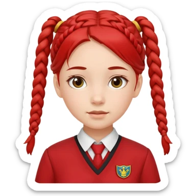 A girl with two braids and school red uniform  sticker