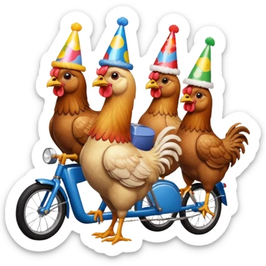 Ten chickens riding  a partybike while drinking beer sticker