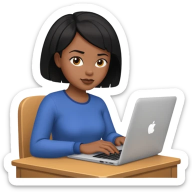 a black short hair woman typing laptop sticker