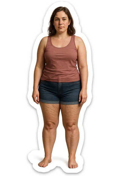 donna con inestetismi evidenti cellulite non troppo grassa e giovani sui 30 anni. in pantaloncini sticker