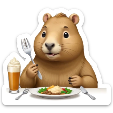 capibara  at a restaurant table sticker