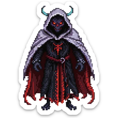 The Wandering Demon with glowing red eyes and tattered cloak sticker