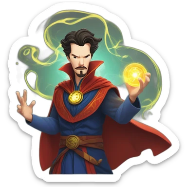 Doctor Strange, casting a spell in ok cartoon tyle simplisitic art  sticker