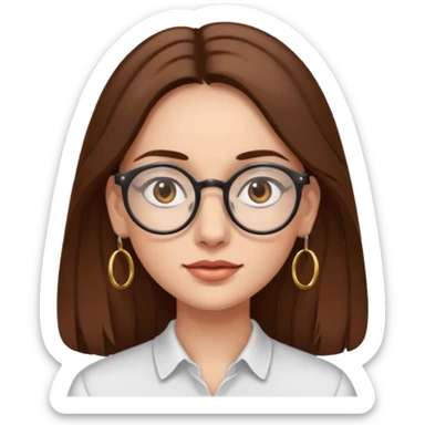 Women brown eye and brown long hair with glasses and circle earing sticker