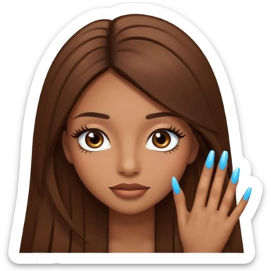 brown girl with brown long straight hair long lashes and long nails sticker