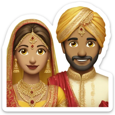 Indian groom and bride with yellow sticker