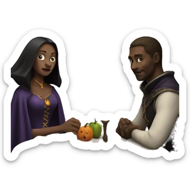 The witch and the king are sitting at the table sticker