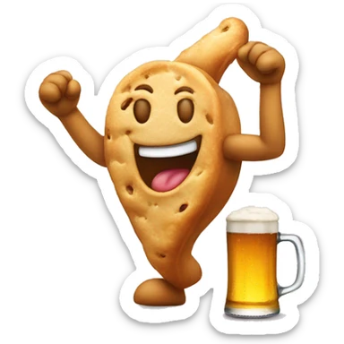 a dancing beer that smiles and eats a cooki sticker