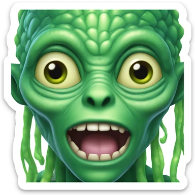 Alien portrait detailed with green scales and long tongue  sticker
