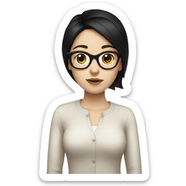girl with glasses black hair brown eyes a bit pale skin sticker