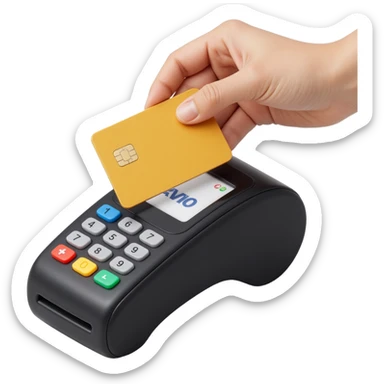 shiny credit card being tapped on a POS terminal, skeuomorphism style, detailed, high quality sticker