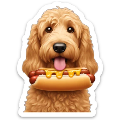 Golden doodle eating a hot dog sticker