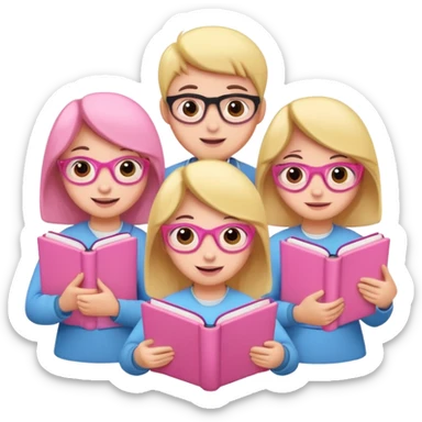 Por ejemplo quiero de que unos muñequitos estudien y que pusiste en unos libritos y que todo sea color rosa y cute sticker