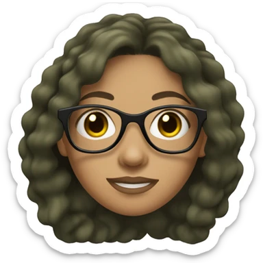 white skined woman with wavy long black hair with a olive green tank top with glasses tortoise  sticker