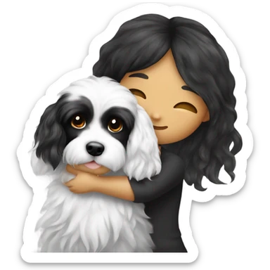 Black and white cavoodle getting hugged by long hair Asian girl sticker