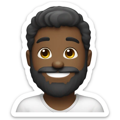 A man with a beard holding a little child make his beard black he has really fine hair like almost bold but no, he still has some hair and he have also a moustache which is black and he’s smiling like a big white smile sticker